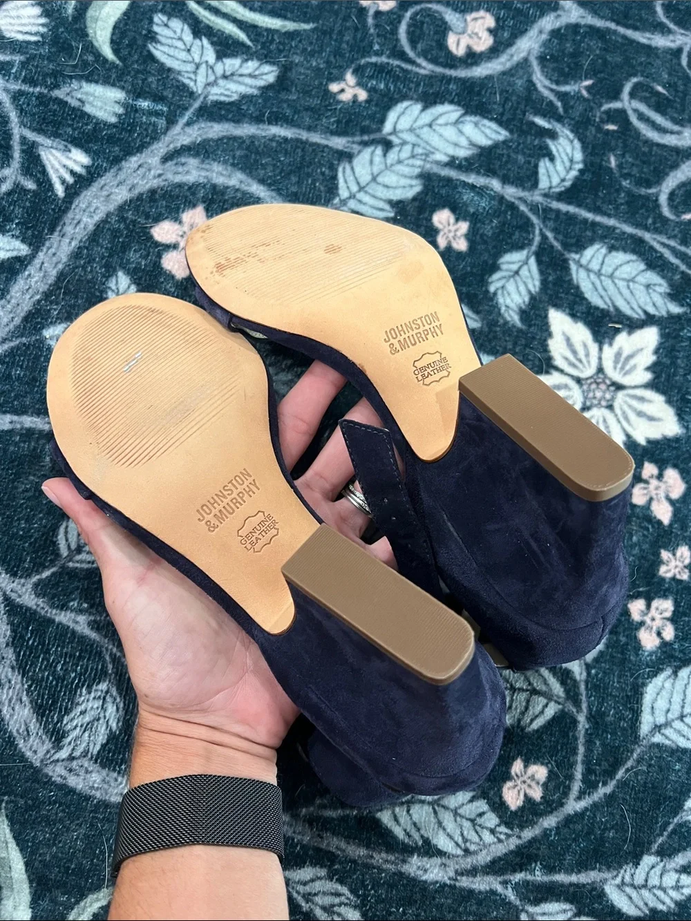 Johnston & Murphy Navy Blue Heeled Sandals with Ankle Strap Size 9